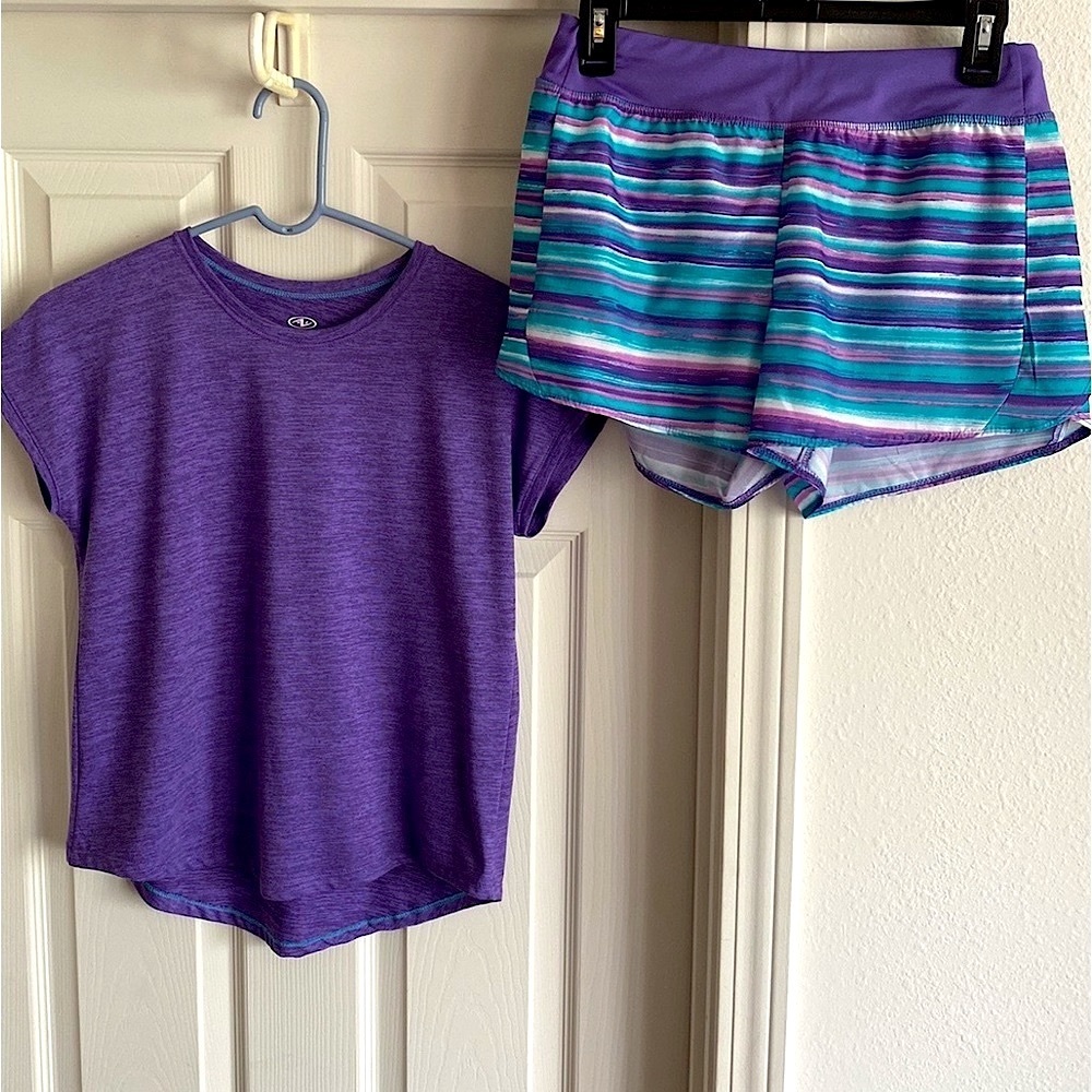 Athletic Works Girl’s XL Activewear Set Quick-dry Running Shorts + Tshirt PURPLE